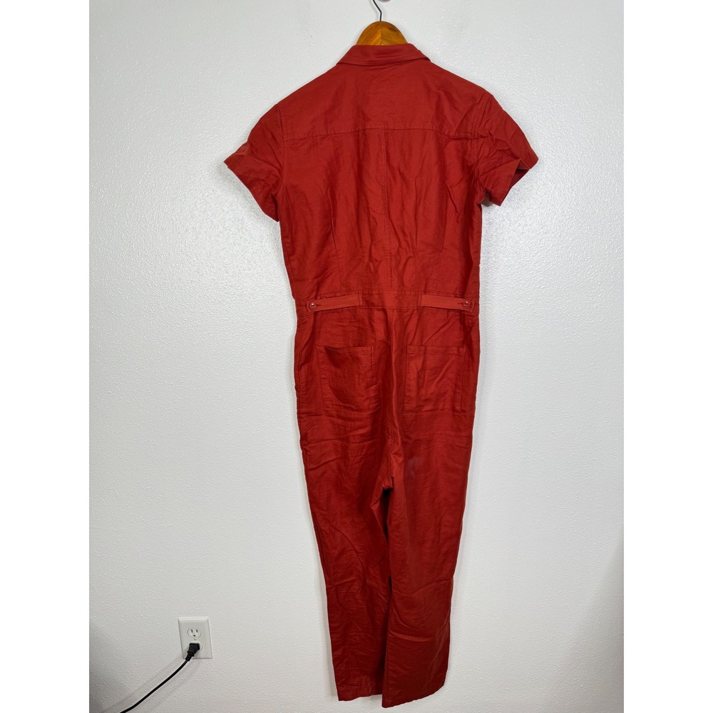 Quince Cotton Linen Twill Short Sleeve Coverall Jumpsuit Rust Red Small KDW01 - Picture 2 of 6